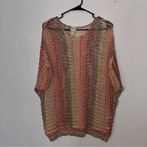 Chico’s Space Dye Open Knit Sweater Dolman Sleeve Lightweight Size L